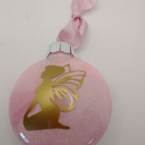Hand Crafted Christmas Ornament Fairy Pink Plastic Bulb - Picture 3 of 5